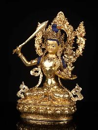 [manjushri] Buddhist Statue, [full Gold Plated], [stone Setting], [face Painted]