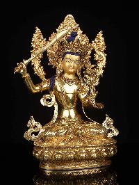 [manjushri] Buddhist Statue, [full Gold Plated], [stone Setting], [face Painted]