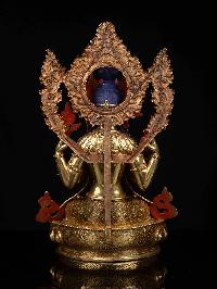 [chenrezig] Buddhist Statue, [full Gold Plated], [stone Setting], [face Painted]