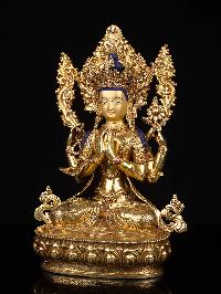 [chenrezig] Buddhist Statue, [full Gold Plated], [stone Setting], [face Painted]