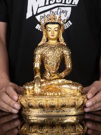 [medicine Buddha], [shakyamuni Buddha] And [amitabha Buddha] Set, Buddhist Statue, [full Gold Plated], [face Painted]