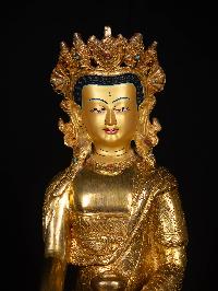 [crown Shakyamuni Buddha], Buddhist Statue, [full Gold Plated], [stone Setting], [face Painted]