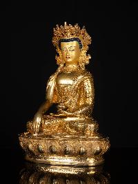 [crown Shakyamuni Buddha], Buddhist Statue, [full Gold Plated], [stone Setting], [face Painted]