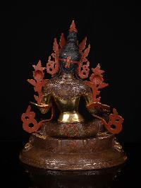 [green Tara], Buddhist Handmade Statue, [partly Gold Plated With Extra Gold], [face Painted]