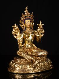 [green Tara], Buddhist Handmade Statue, [full Gold Plated], [face Painted]