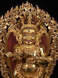 [mahakala Two Arms], Buddhist Handmade Statue, [full Gold Plated], [painted Face], [high Quality]