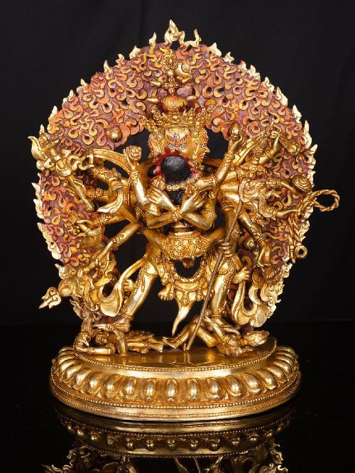 This 31cm tall Kalachakra, Buddhist Handmade Statue, Full Gold Plated, Face Painted (Product Code: HMS35667) weighs 4.35kg and is available at an offer price of US$403.2.