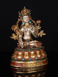 [white Tara], Buddhist Handmade Statue, [thangka Color Finishing], [stone Setting]