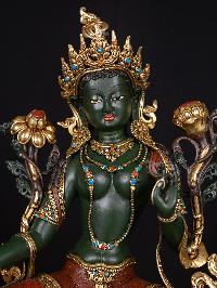 [green Tara], Buddhist Handmade Statue, [thangka Color Finishing], [stone Setting]