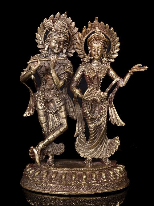 [radha And Krishna], Dancing Couple Nepali Handmade Statue, [brass Finishing]