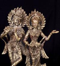 [radha And Krishna], Dancing Couple Nepali Handmade Statue, [brass Finishing]