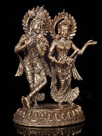 [radha And Krishna], Dancing Couple Nepali Handmade Statue, [brass Finishing]