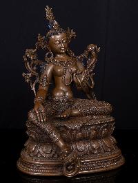 [green Tara], Buddhist Handmade Statue, [chocolate Oxidized]