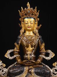 [aparimita], Buddhist Handmade Statue, [silver And Chocolate Oxidized], [face Painted]