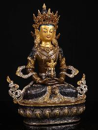 [aparimita], Buddhist Handmade Statue, [silver And Chocolate Oxidized], [face Painted]