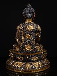 [amitabha Buddha] With Double Base, Buddhist Handmade Statue, [chocolate Oxidized], [face Painted]