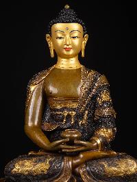 [amitabha Buddha] With Double Base, Buddhist Handmade Statue, [chocolate Oxidized], [face Painted]