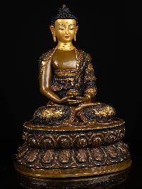 [amitabha Buddha] With Double Base, Buddhist Handmade Statue, [chocolate Oxidized], [face Painted]