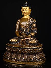 [amitabha Buddha] With Double Base, Buddhist Handmade Statue, [chocolate Oxidized], [face Painted]
