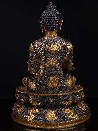 [medicine Buddha] With Double Base, Buddhist Handmade Statue, [chocolate Oxidized], [face Painted]
