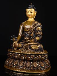 [medicine Buddha] With Double Base, Buddhist Handmade Statue, [chocolate Oxidized], [face Painted]