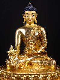[medicine Buddha] With Double Base, Buddhist Handmade Statue, [full Gold Plated], [face Painted]