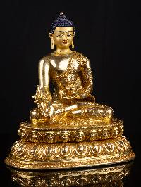 [medicine Buddha] With Double Base, Buddhist Handmade Statue, [full Gold Plated], [face Painted]