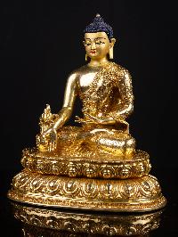 [medicine Buddha] With Double Base, Buddhist Handmade Statue, [full Gold Plated], [face Painted]