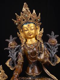 [white Tara], Buddhist Handmade Statue, [chocolate Oxidized], [face Painted]