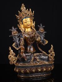 [white Tara], Buddhist Handmade Statue, [chocolate Oxidized], [face Painted]