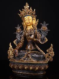 [white Tara], Buddhist Handmade Statue, [chocolate Oxidized], [face Painted]