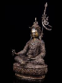 [padmasambhava], Buddhist Handmade Statue, [chocolate Oxidized], [stone Setting]