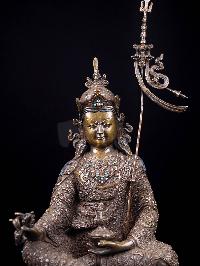 [padmasambhava], Buddhist Handmade Statue, [chocolate Oxidized], [stone Setting]
