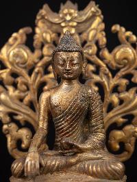 [shakyamuni Buddha] On Throne, Buddhist Handmade Statue, [full Gold Plated], [antique Finishing]