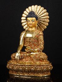 [shakyamuni Buddha], Buddhist Handmade Statue, [full Gold Plated], [stone Setting], [face Painted]