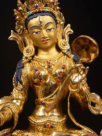[sitatapatra] With Double Base, Buddhist Handmade Statue, [full Gold Plated], [stone Setting], [face Painted]