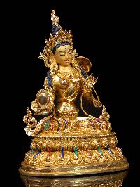 [sitatapatra] With Double Base, Buddhist Handmade Statue, [full Gold Plated], [stone Setting], [face Painted]