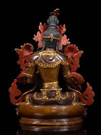 [green Tara], Buddhist Handmade Statue, [partly Gold Plated], [face Painted]