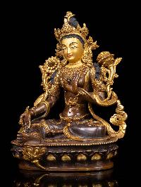 [green Tara], Buddhist Handmade Statue, [partly Gold Plated], [face Painted]