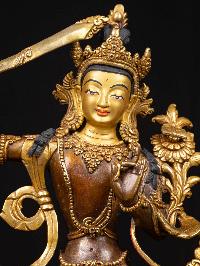 [manjushri], Buddhist Handmade Statue, [partly Gold Plated], [face Painted]