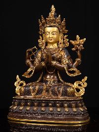[chenrezig] With Double Base, Buddhist Handmade Statue, [partly Gold Plated], [face Painted]
