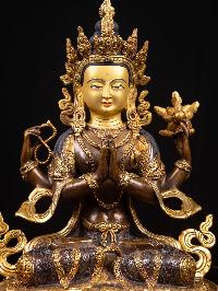 [chenrezig] With Double Base, Buddhist Handmade Statue, [partly Gold Plated], [face Painted]