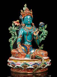 [green Tara], Buddhist Handmade Statue, [thangka Color Finishing], [stone Setting]