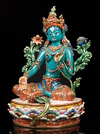 [green Tara], Buddhist Handmade Statue, [thangka Color Finishing], [stone Setting]