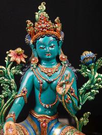 [green Tara], Buddhist Handmade Statue, [thangka Color Finishing], [stone Setting]