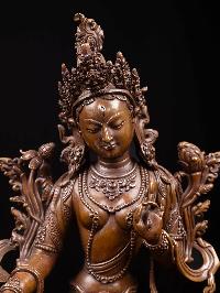 [white Tara] With Double Base, Buddhist Handmade Statue, [chocolate Oxidized]