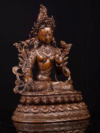 [white Tara] With Double Base, Buddhist Handmade Statue, [chocolate Oxidized]
