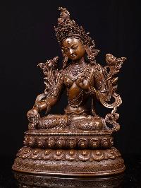 [white Tara] With Double Base, Buddhist Handmade Statue, [chocolate Oxidized]