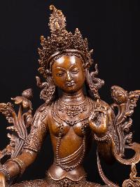 [green Tara] With Double Base, Buddhist Handmade Statue, [chocolate Oxidized]