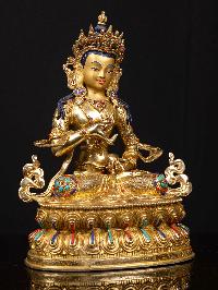 [vajrasattva] With Double Base, Buddhist Handmade Statue, [full Gold Plated], [stone Setting], [face Painted]